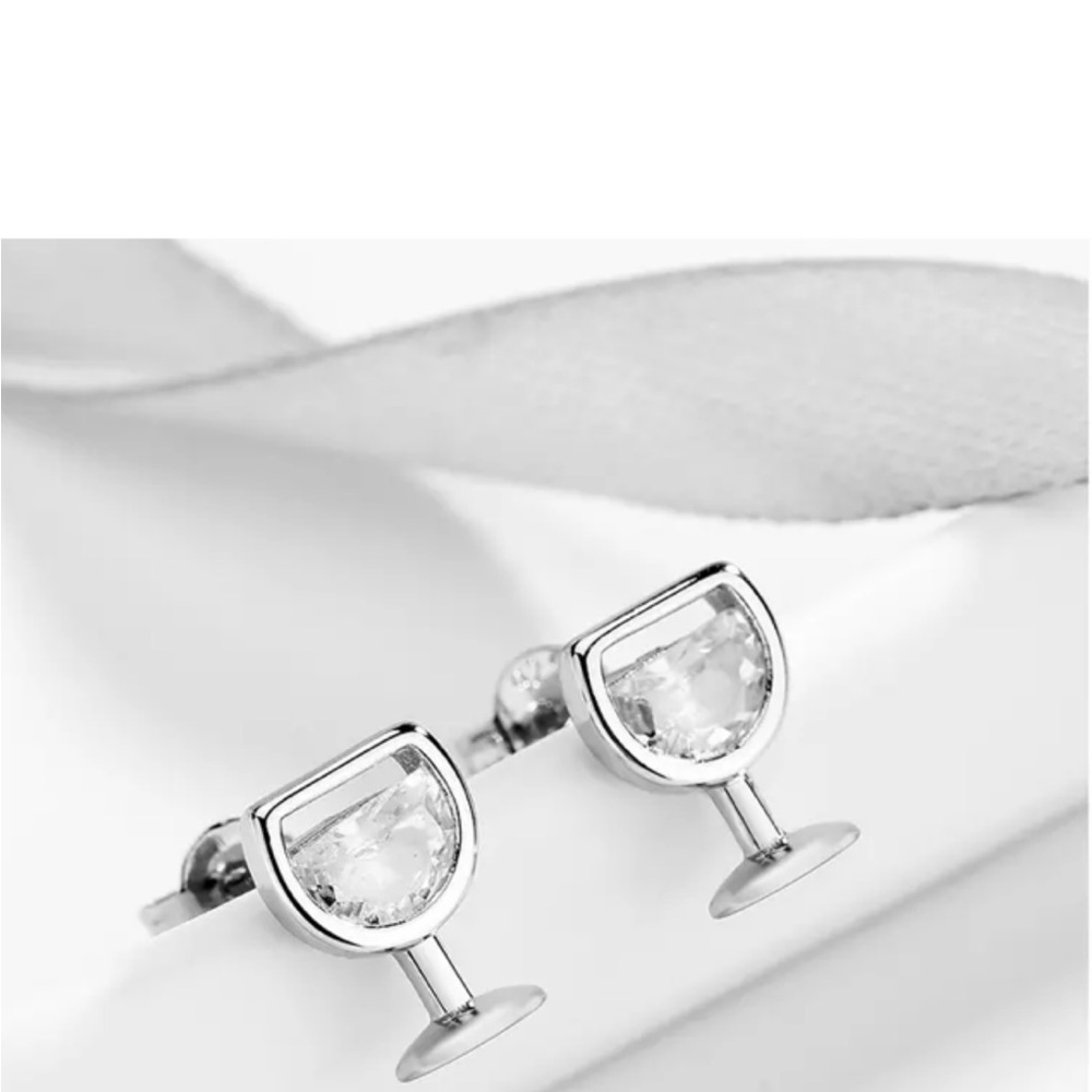 New 925 Silver Wine Glass Studs with Swarovski Crystal - Picture 2 of 6
